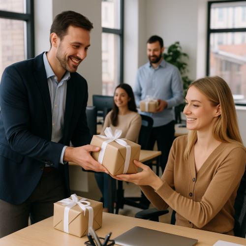 Gaveuddeling på et kontor i Odense