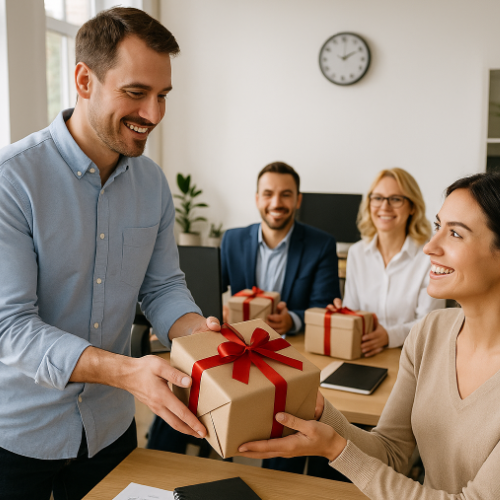 Gaveuddeling på et kontor i Randers