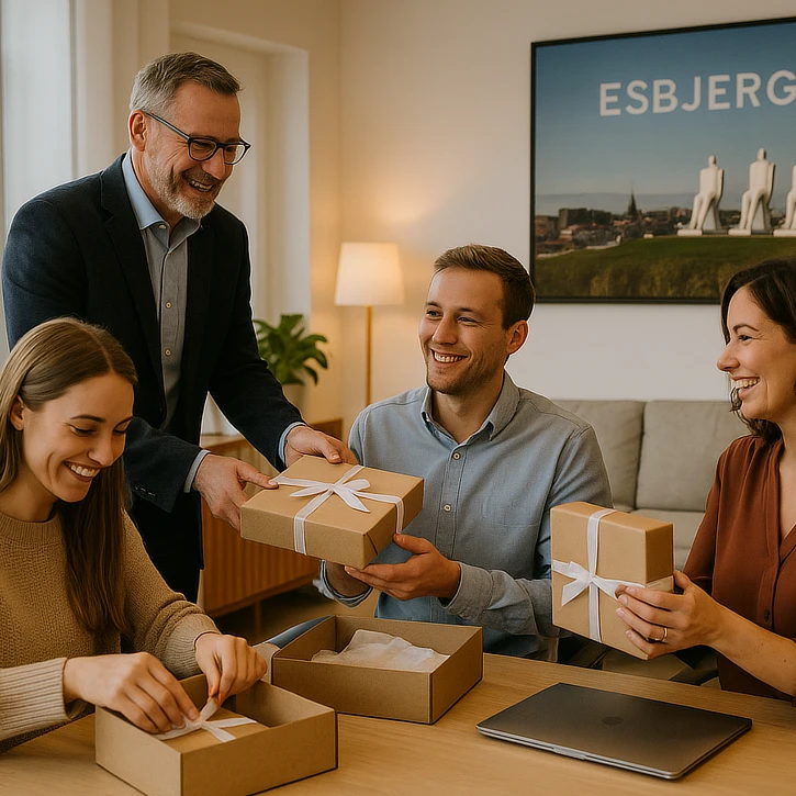 Gaveuddeling på et kontor i Esbjerg