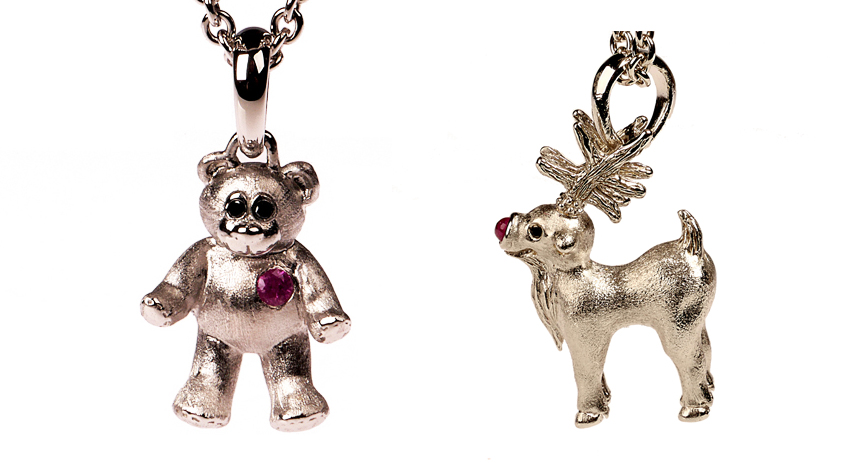 Rudolf eller Hugging Teddy bear i sølv