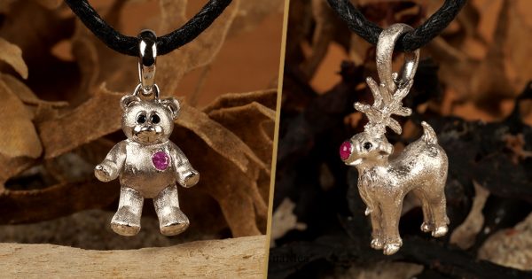 Rudolf eller Hugging Teddy bear vedhæng i sølv