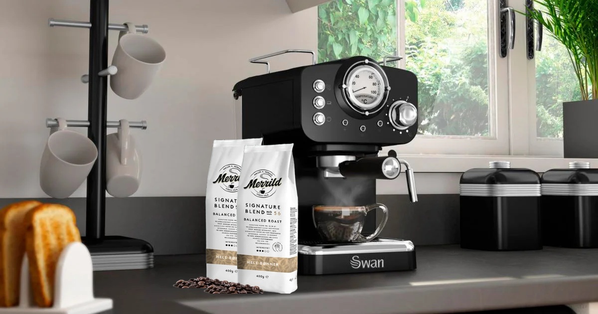 Swan Espressomaskine med 2 poser kaffe