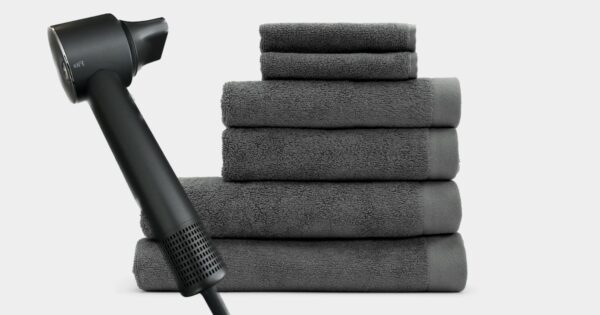 Fitz hårtørrer 1500w & 2 stk. Sekan håndklæder str. 50x70 cm - grå