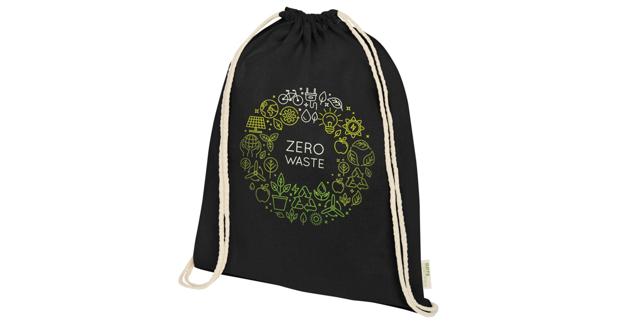Orissa 100 g/m² GOTS rygsæk med snøre i økologisk bomuld 5L inkl. logotryk