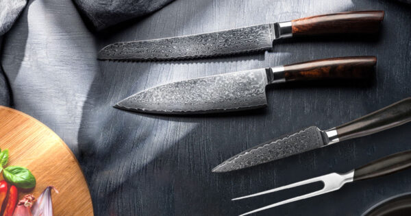 Qknives kokkekniv, Utilitykniv, franskbrødskniv & stegegaffel